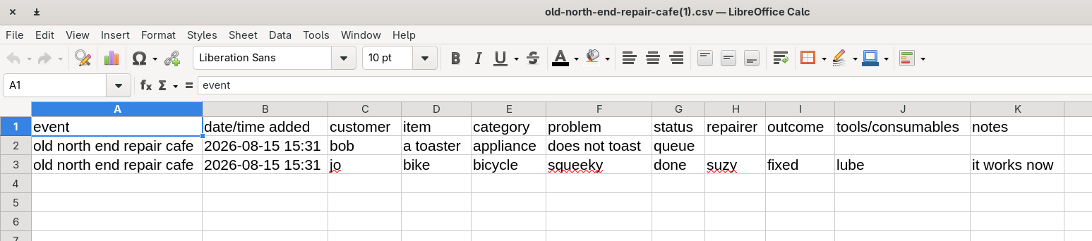 The exported CSV